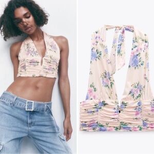 NWT Zara XL 90s Cottagecore Corseted Halter Tank